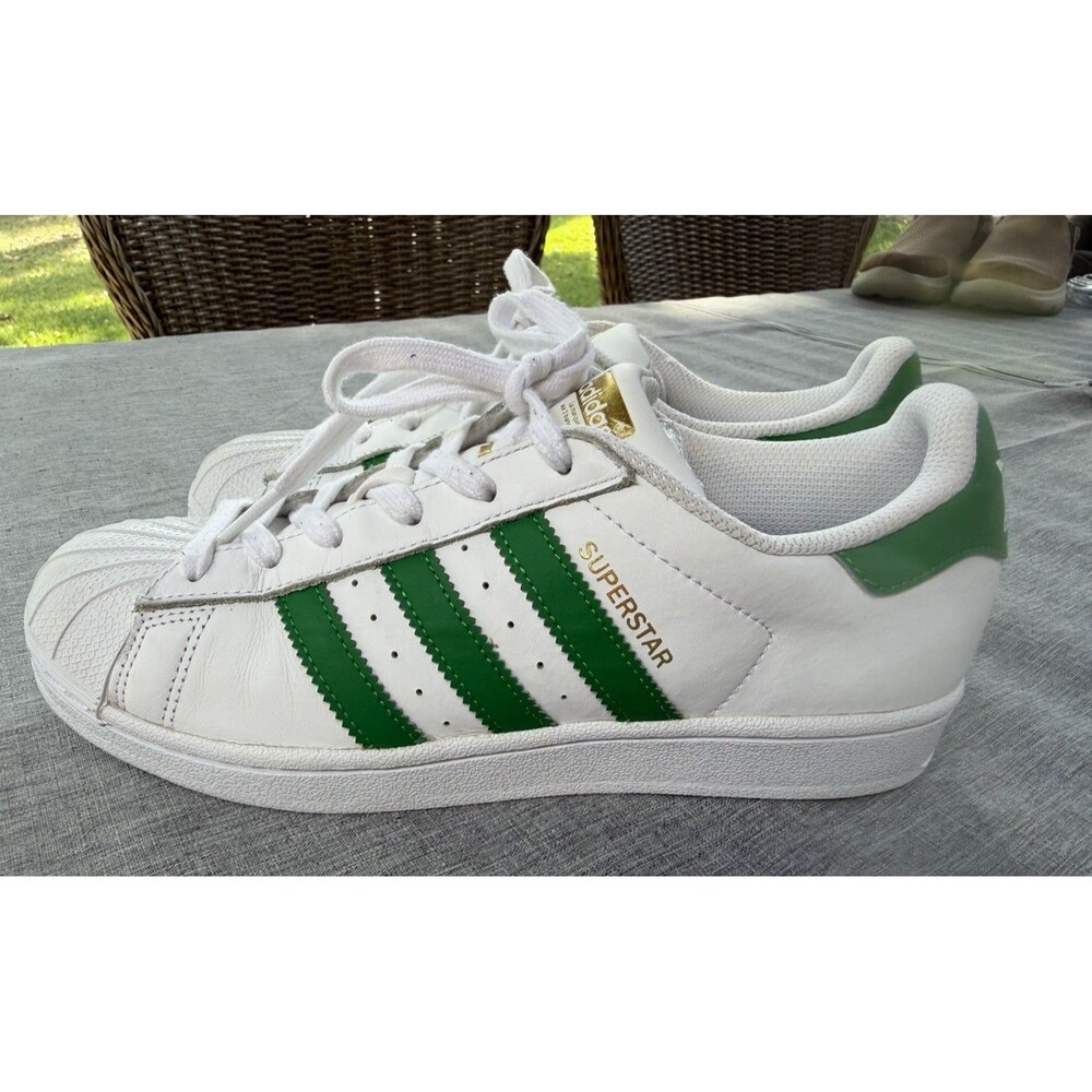 Adidas Sz 6.5 Superstar White Green Athletic Leather Sneakers Low Top Lace Up